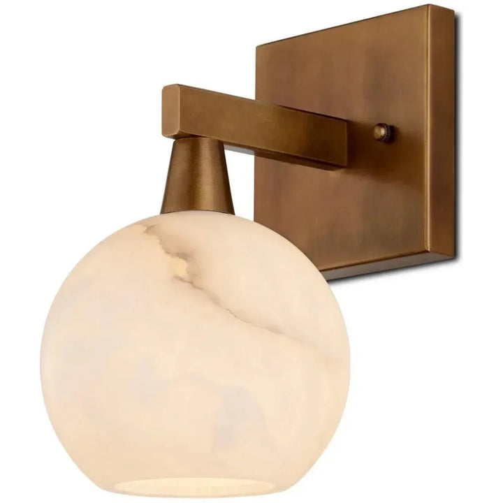 Bombelles Metal & Alabaster Gold Bath Wall Sconce - LOOMLAN - Currey & Co - Wall Sconces