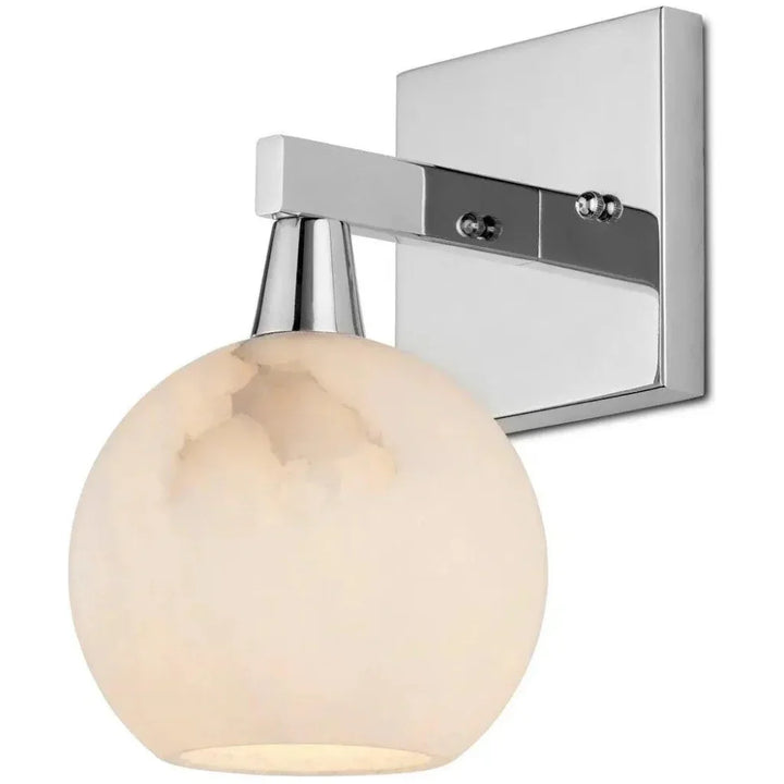 Bombelles Metal & Alabaster Silver Bath Wall Sconce - LOOMLAN - Currey & Co - Wall Sconces