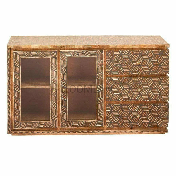 Bone Inlay 3 Drawer 2 d Glass Doors Display Sideboard