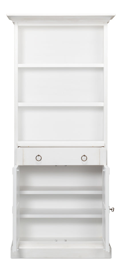 Bookcase With Doors and Drawer Cortina White-Bookcases-Sarreid-LOOMLAN