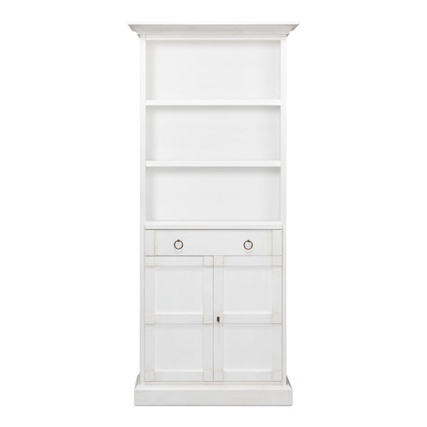 Bookcase With Doors and Drawer Cortina White-Bookcases-Sarreid-LOOMLAN