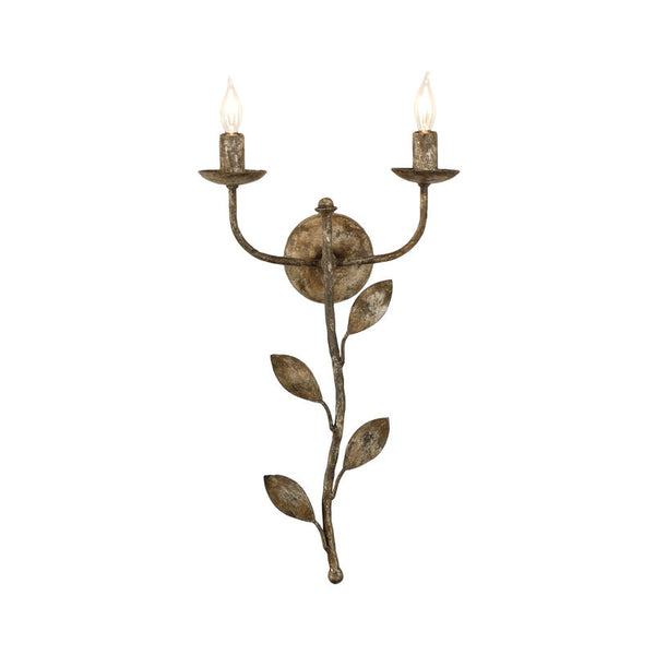 Botanical Leaf Design Iron Wall Sconce-Wall Sconces-Chelsea House-Brown/Antique silver-LOOMLAN