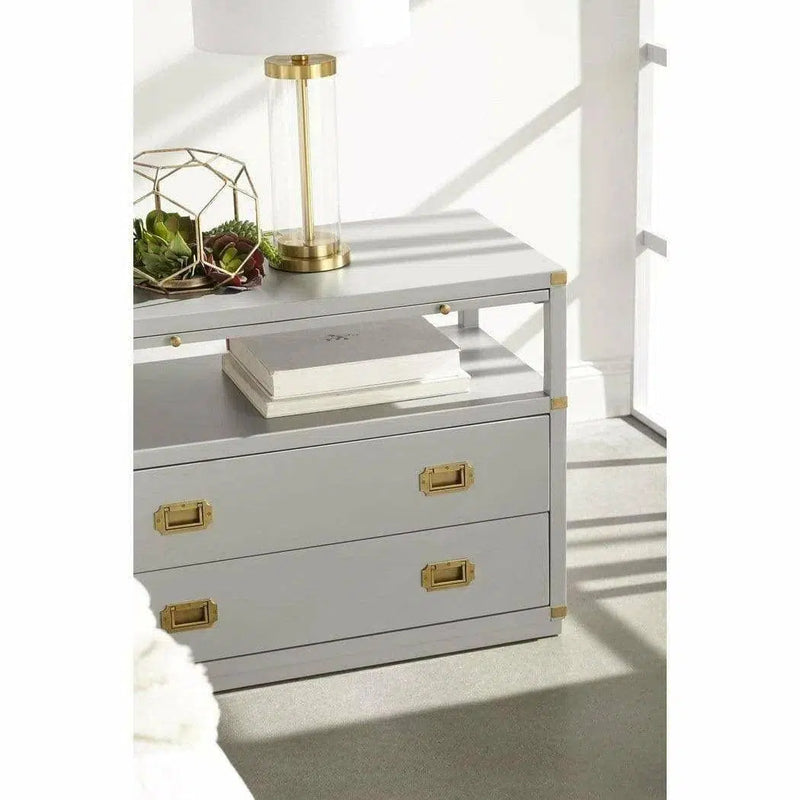 Bradley 2 Drawers Gray Nightstand Pull Out Tray