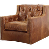 Brandy Grain Brown Leather Large Swivel Chair