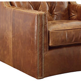 Brandy Grain Brown Leather Large Swivel Chair