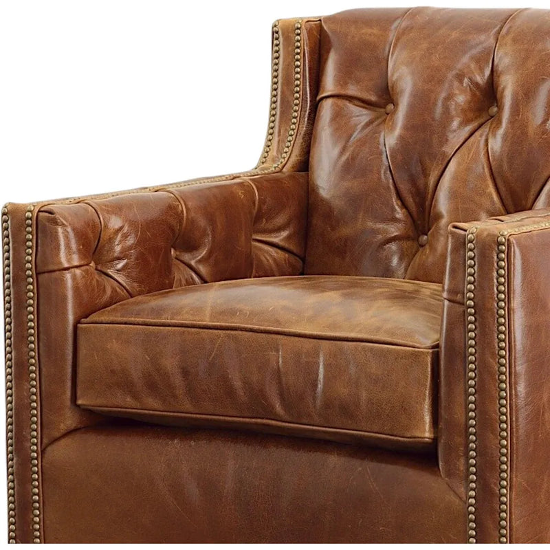 Brandy Grain Brown Leather Large Swivel Chair