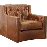 Brandy Grain Brown Leather Large Swivel Chair