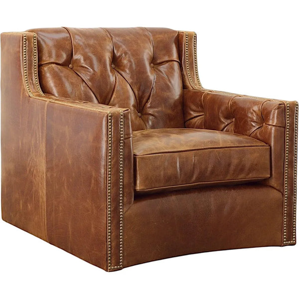 Brandy Grain Brown Leather Large Swivel Chair-Club Chairs-Uptown Sebastian-LOOMLAN