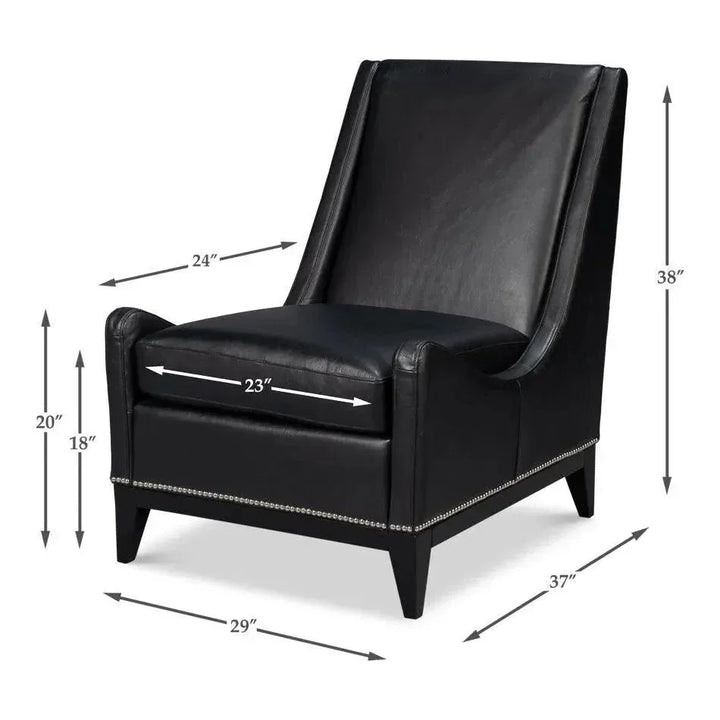 Brandy Leather Black Armless Accent Chair - LOOMLAN - Sarreid - Accent Chairs