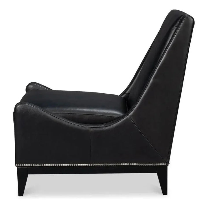 Brandy Leather Black Armless Accent Chair - LOOMLAN - Sarreid - Accent Chairs