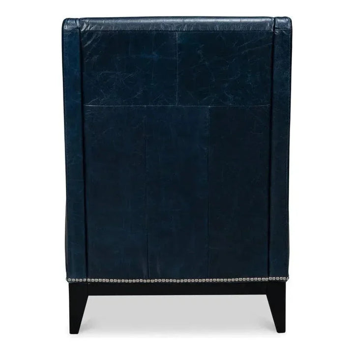 Brandy Leather Blue Armless Accent Chair - LOOMLAN - Sarreid - Accent Chairs