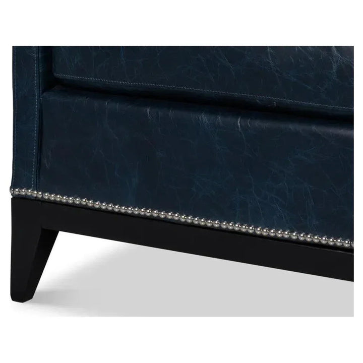Brandy Leather Blue Armless Accent Chair - LOOMLAN - Sarreid - Accent Chairs