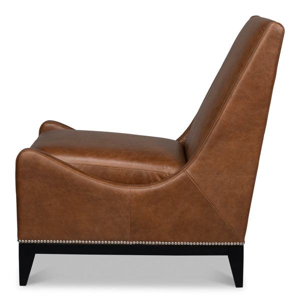 Brandy Slipper Accent Chair In Distilled Leather-Accent Chairs-Sarreid-LOOMLAN
