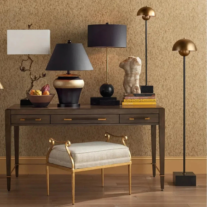 Brass & Black La Rue Gold Floor Lamp-Floor Lamps-Currey & Co-LOOMLAN