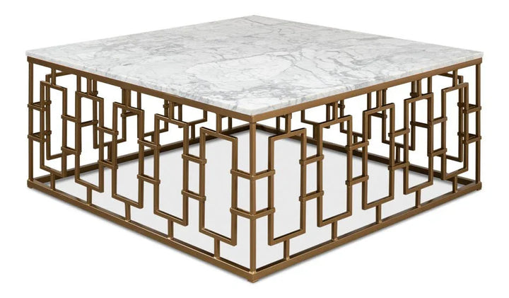 Brass Gate Italian Marble Top Cocktail Table - LOOMLAN - Sarreid - Coffee Tables