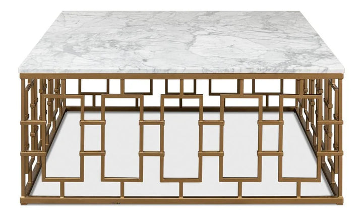 Brass Gate Italian Marble Top Cocktail Table - LOOMLAN - Sarreid - Coffee Tables