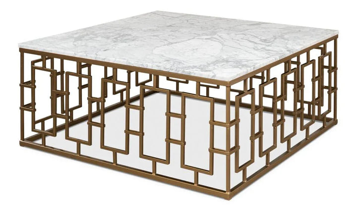 Brass Gate Italian Marble Top Cocktail Table - LOOMLAN - Sarreid - Coffee Tables