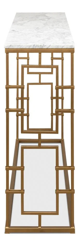 Brass Gate Italian Marble Top Console Table - LOOMLAN - Sarreid - Console Tables