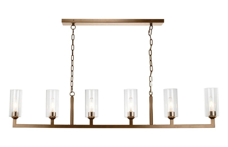 Brass & Glass Dining Room Linear 6 Light Chandelier Chandeliers LOOMLAN By Jamie Young