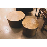 Brass Metal Round Brown Drum Coffee Table with Storage Inside Coffee Tables LOOMLAN By LHIMPORTS