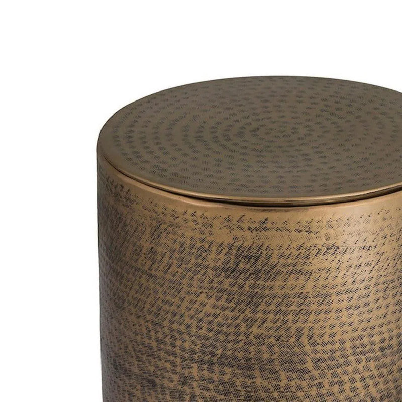 Brass Metal Round Brown Drum Side Table with Storage Inside Side Tables LOOMLAN By LHIMPORTS