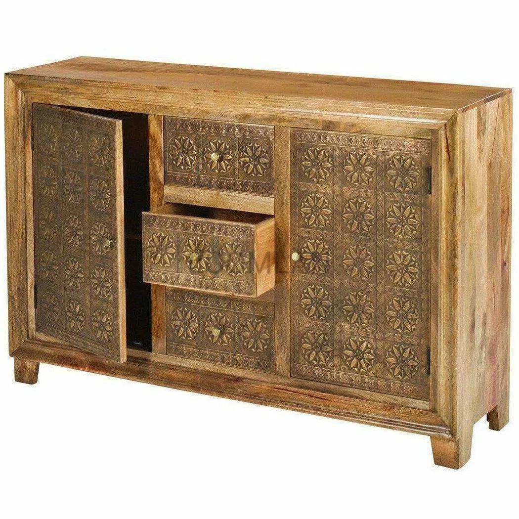 Brass Overlay 3 Drawer 2 Door Cabinet Zaley