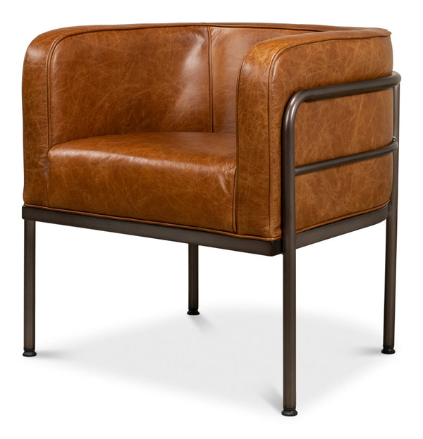 Breda Retro Brown Leather Accent Tub Chair-Accent Chairs-Sarreid-LOOMLAN
