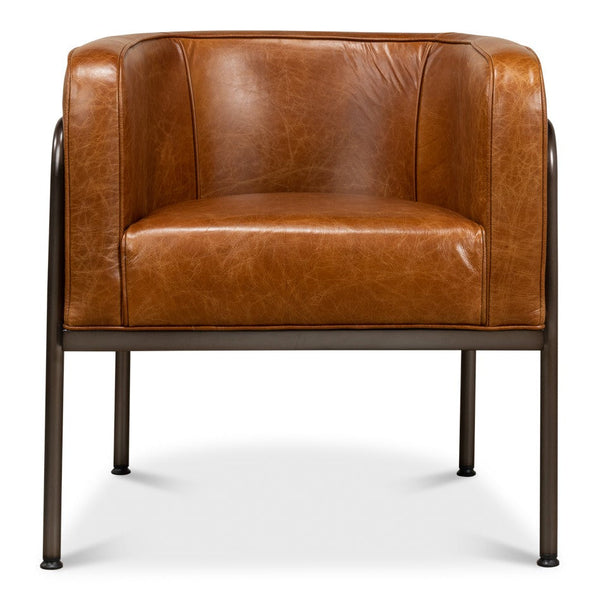 Breda Retro Brown Leather Accent Tub Chair-Accent Chairs-Sarreid-LOOMLAN