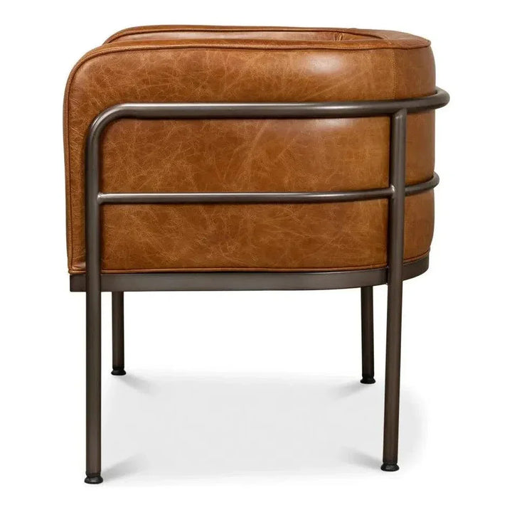 Breda Retro Brown Leather Accent Tub Chair - LOOMLAN - Sarreid - Club Chairs