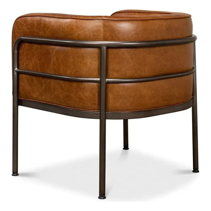 Breda Retro Brown Leather Accent Tub Chair - LOOMLAN - Sarreid - Club Chairs
