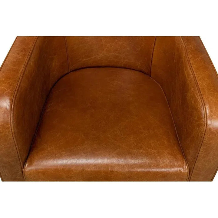 Breda Retro Brown Leather Accent Tub Chair - LOOMLAN - Sarreid - Club Chairs