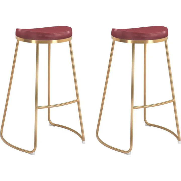 Bree Barstool (Set of 2) Burgundy & Gold - LOOMLAN - Zuo Modern - Bar Stools