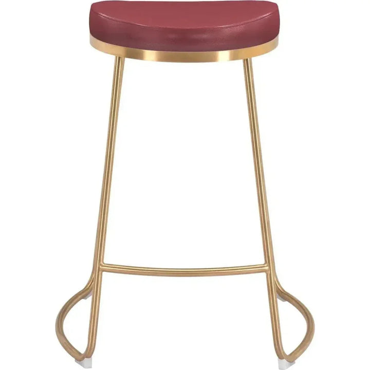 Bree Counter Stool 2PC Burgundy & Gold - LOOMLAN - Zuo Modern - Counter Stools