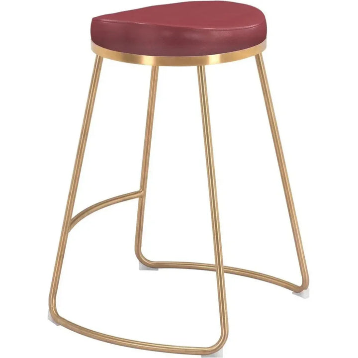 Bree Counter Stool 2PC Burgundy & Gold - LOOMLAN - Zuo Modern - Counter Stools