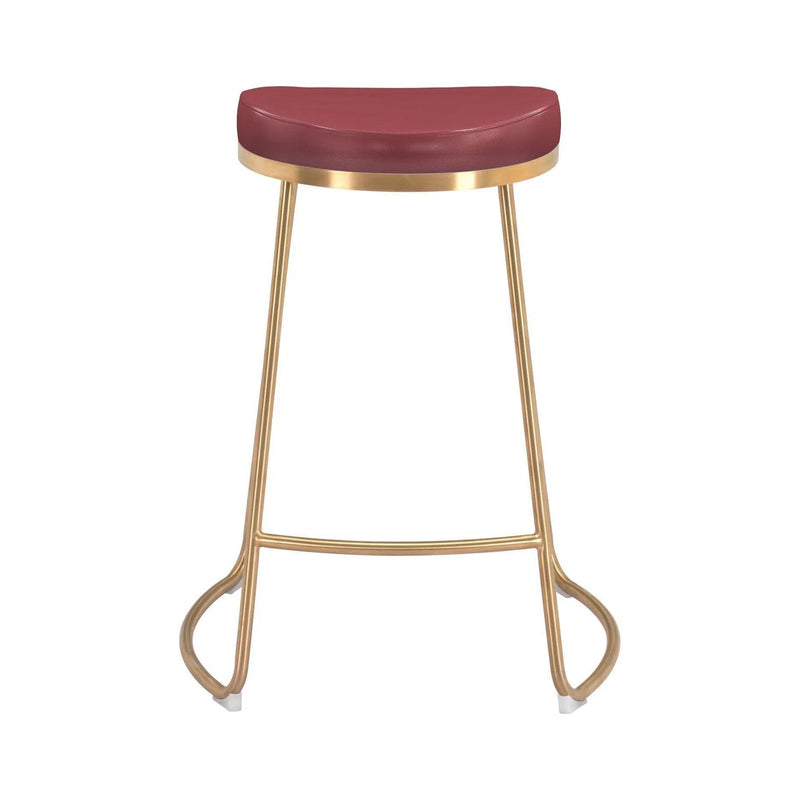 Bree Counter Stool (Set of 2) Burgundy & Gold Counter Stools LOOMLAN By Zuo Modern