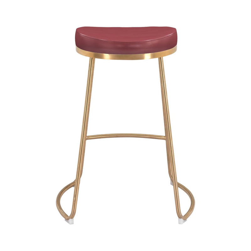Bree Counter Stool (Set of 2) Burgundy & Gold Counter Stools LOOMLAN By Zuo Modern