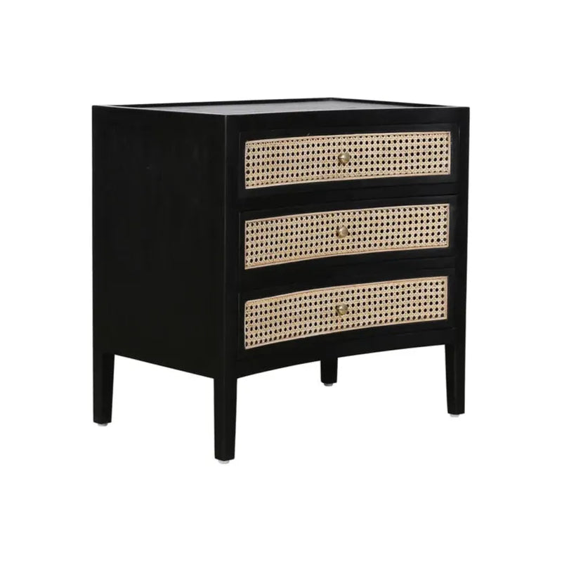 Bricee Sustainable Wood 3 Drawers Side Table-Nightstands-Artesia-Black/Natural-LOOMLAN