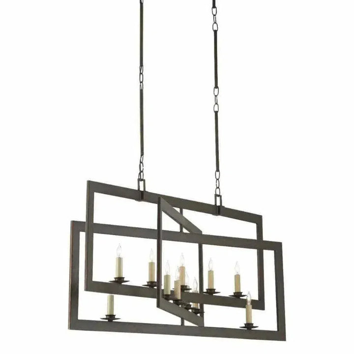 Bronze Gold Middleton Bronze Rectangular Chandelier - LOOMLAN - Currey & Co - Chandeliers