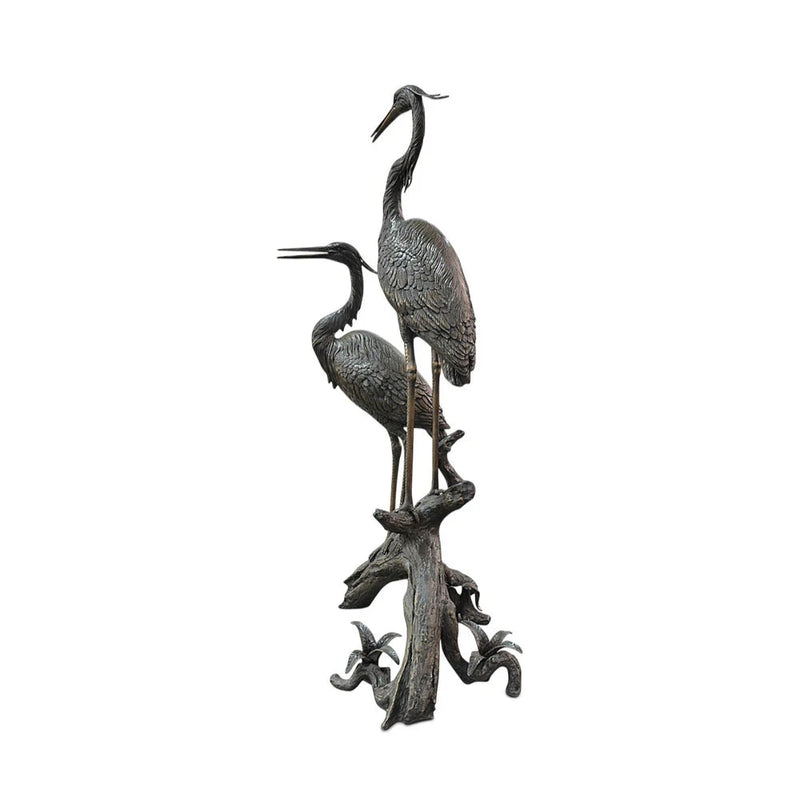 Currey & Co-Bronze Herons On Branch Bronze Sculpture-Statues & Sculptures-LOOMLAN