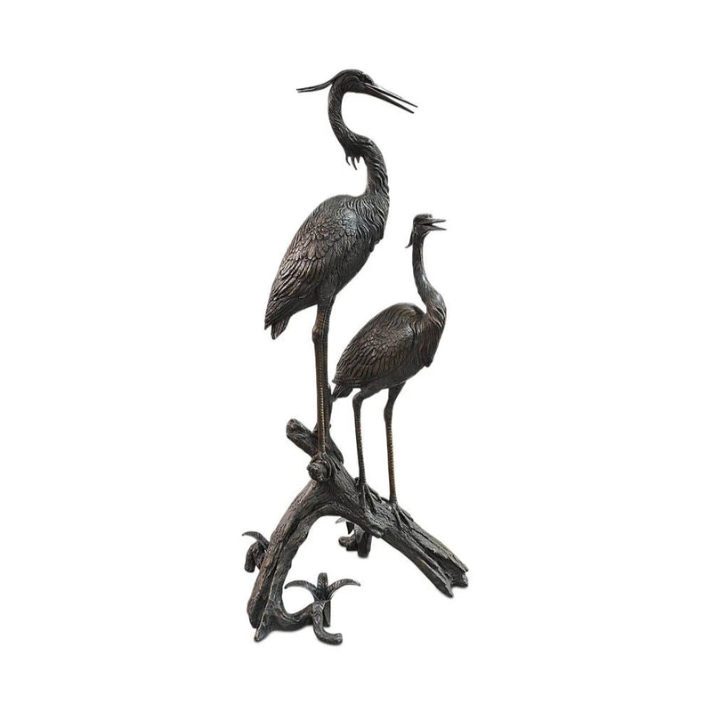 Currey & Co-Bronze Herons On Branch Bronze Sculpture-Statues & Sculptures-LOOMLAN