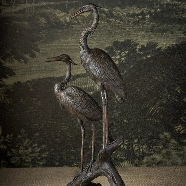 Bronze Herons On Branch Bronze Sculpture