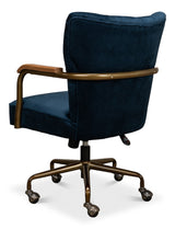 Brooks Home Office Swivel Chair Blue Velvet-Office Chairs-Sarreid-LOOMLAN