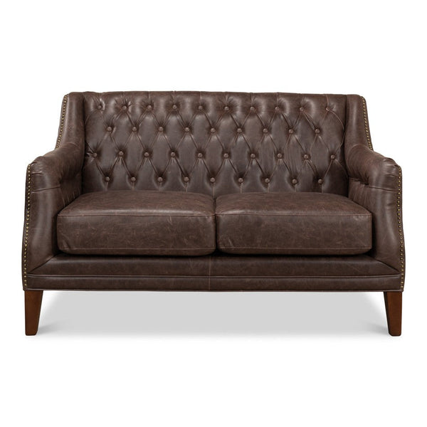 Brooks Leather Tufted 2 Seat Sofa-Sofas & Loveseats-Sarreid-LOOMLAN
