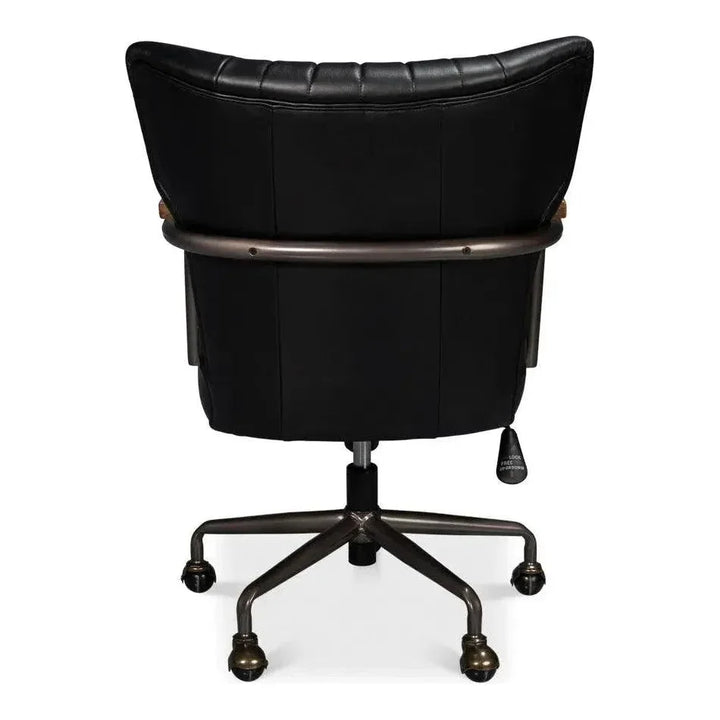 Brooks Metal & Leather Black Swivel Arm Chair-Office Chairs-Sarreid-LOOMLAN