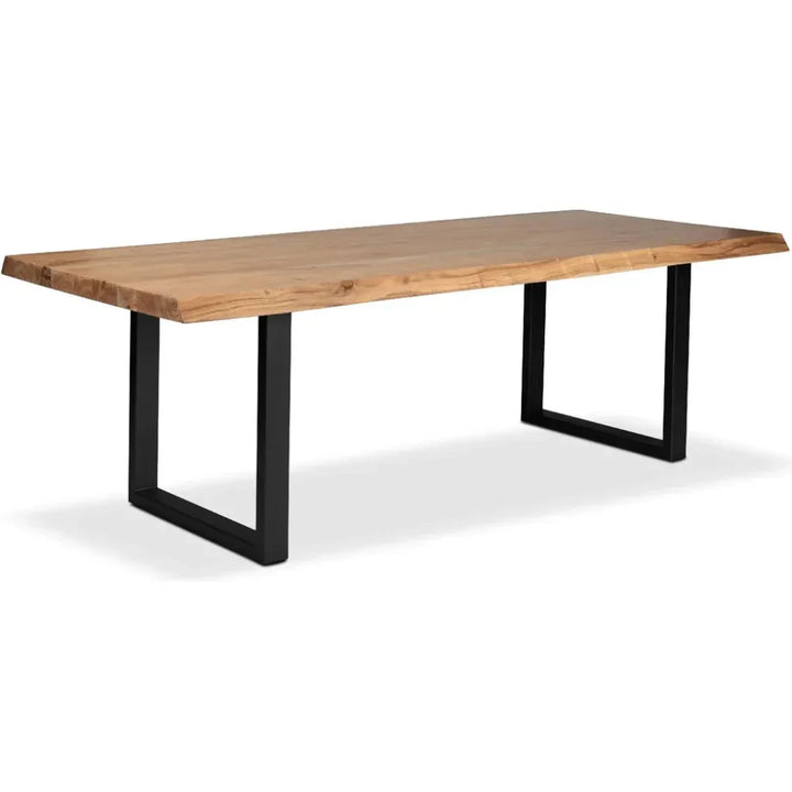 Brooks U Base Rectangular Dining Table-Dining Tables-Urbia-92"-Teak, Black-LOOMLAN