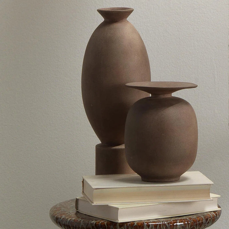 Brown Ceramic Elevated Decorative Vase Vases & Jars LOOMLAN By Jamie Young
