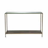 Brown Console Table Shelves Glass Top Metal