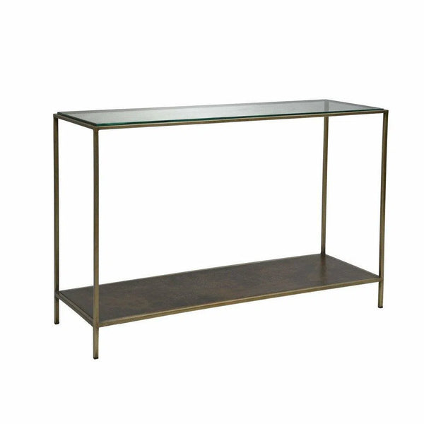 Brown Console Table With Shelves Glass Top With Metal Frame Console Tables LOOMLAN By LHIMPORTS