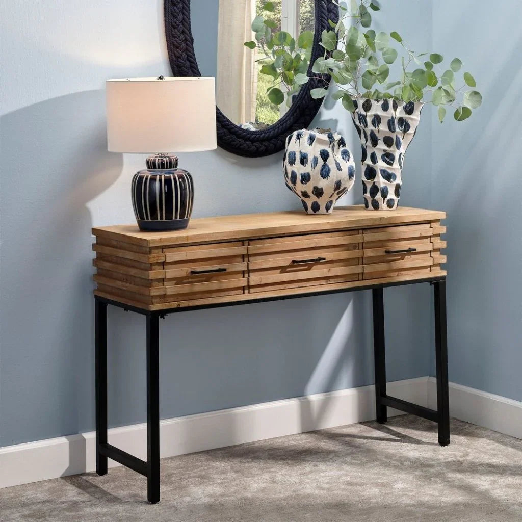 Brown Fir Wood Iron Logan Console - LOOMLAN