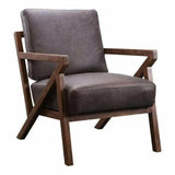 Brown Leather Accent Side Arm Chair Over Exposed Wood Frame Club Chairs LOOMLAN By Moe's Home